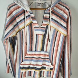 ROXY Striped Hoodie Pullover Top Beachy Colorful Pocket Surf Style‎